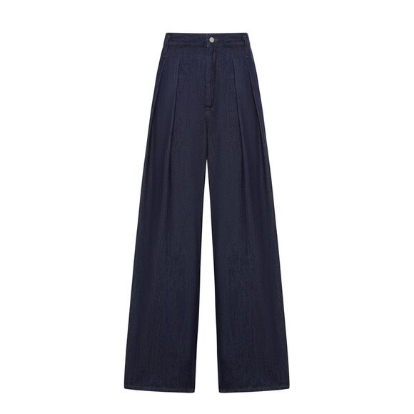 Dries Van Noten Women Wide Leg Jeans With Darts In Dark Denim